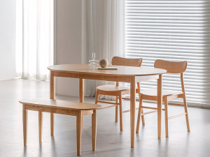Right 4 seater oval wooden dining table set Modelo 3D