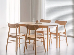 Right 4 seater oval wooden dining table set 3D Model