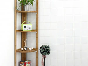 Masif ahşap 4 katmanlı k&ouml;şe rafı 3D Model