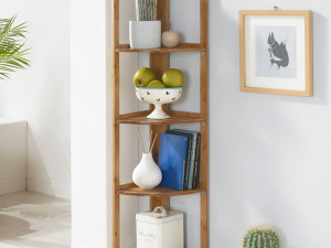 Solid wood 4-tier corner shelf Modello 3D