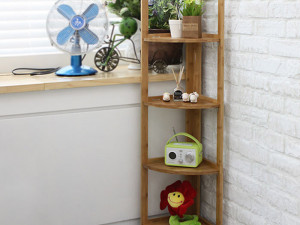 Solid wood 4-tier corner shelf Modello 3D