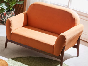 Tea tree solid wood aqua suede 2 seat sofa 3D Model