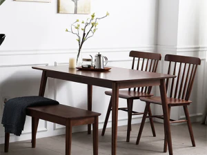 Cocoa 6-person wooden dining table set 3D Model