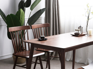 Cocoa 6-person wooden dining table set 3D मॉडल
