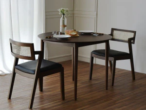 Latte solid wood round dining table set 3D Model