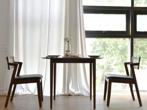 Latte solid wood round dining table set 3D Model