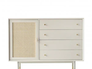 Bund Woody White Rattan 4-Tier Wide Chest of drawers 3D Model
