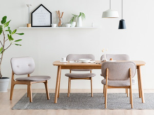Rounding Low Wood Dining Table Set for 4 3D Model