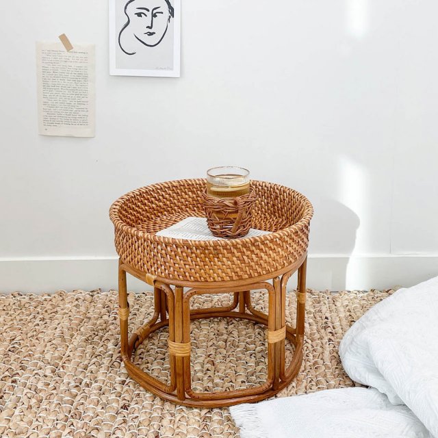 Vietnam rattan wood round side tea table 3D Model .c4d .max .obj .3ds .fbx .stl .blend 