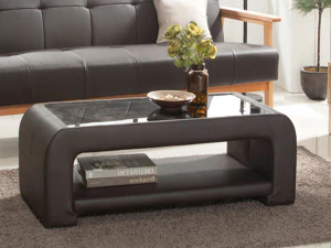 PU Leather Tempered Glass Sofa Table 3D Model