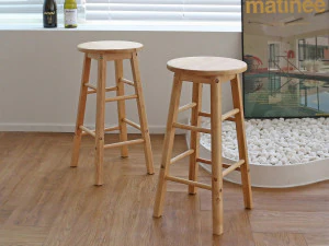 Solid wood round bar stool 3D Model