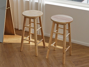 Solid wood round bar stool 3D Модель