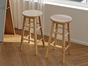 Solid wood round bar stool 3D Model