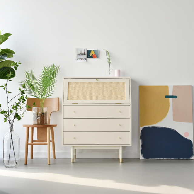 Bund Woody White Rattan 3 Drawer Dresser 3D Model .c4d .max .obj .3ds .fbx .stl .blend 