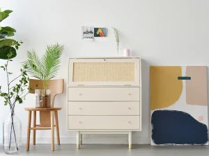 Bund Woody 흰색 등나무 3단 서랍장 3D 모델