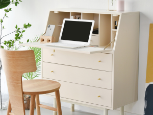 Bund Woody White Rattan 3 Drawer Dresser 3D Model