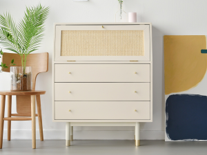 Bund Woody White Rattan 3 Drawer Dresser 3D Model