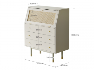 Bund Woody White Rattan 3 Drawer Dresser 3D Model