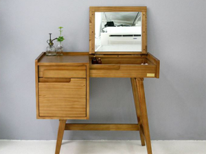 Scandinavian wood storage mirror dressing table 3D Model