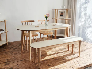 Mesa de comedor ovalada de madera maciza laminada HPL Modelo 3D