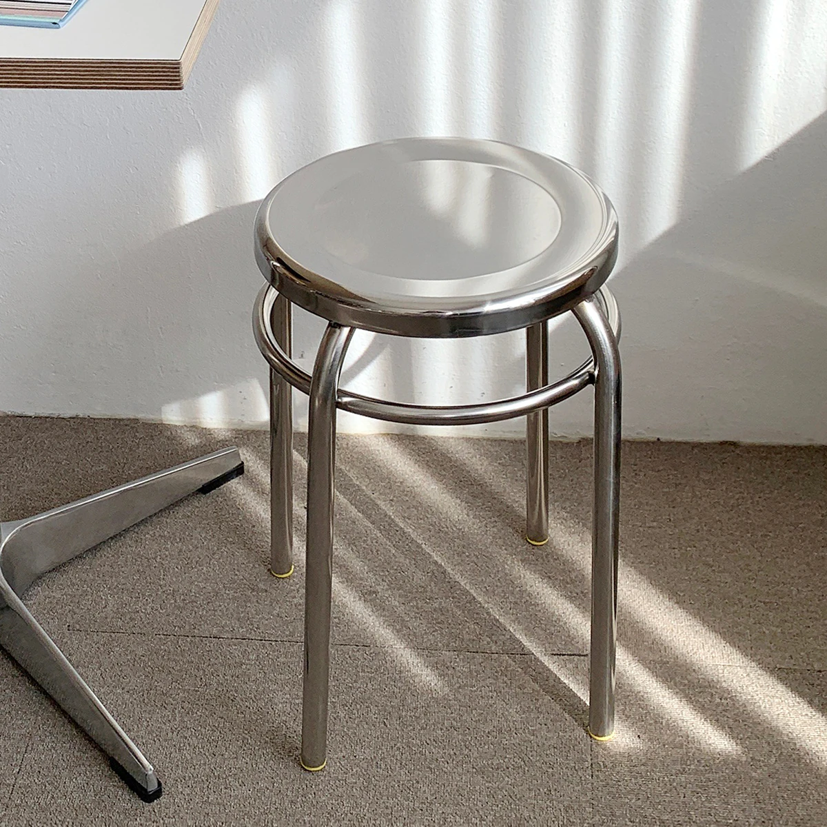 Stainless round stool 3D Model .c4d .max .obj .3ds .fbx .stl .blend 