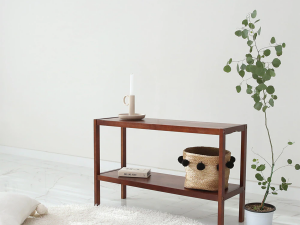 Solid wood brownie bench 2-tier shelf 80cm 3D मॉडल