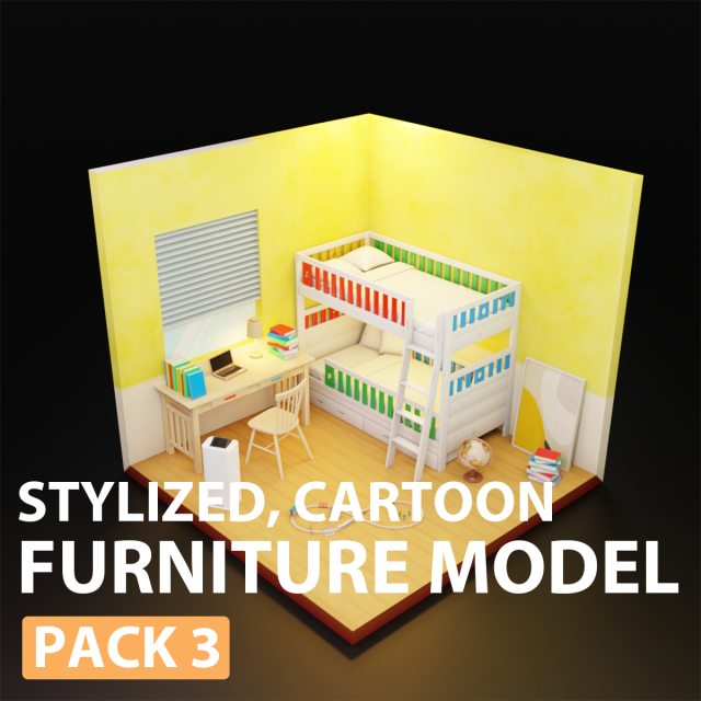 Low Poly furniture model pack 3 3D Модель .c4d .max .obj .3ds .fbx .stl .blend 