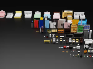 Low Poly furniture model pack 4 3D Model
