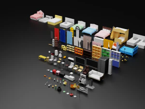Low Poly furniture model pack 4 3D Model