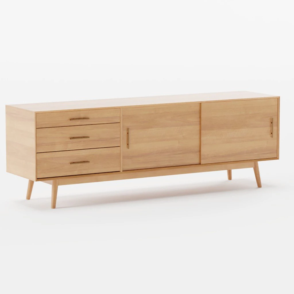 Mid Century Media Console 3D Model .c4d .max .obj .3ds .fbx .stl .blend 