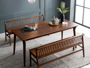 Inz banco de madera maciza, mesa y silla para dos personas. Modelo 3D