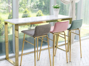 Shiny Gold Velvet Bar Chair Island Table Chair 3D Model