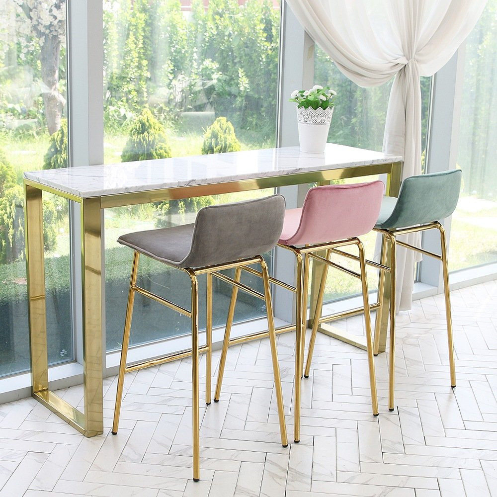 Shiny Gold Velvet Bar Chair Island Table Chair 3D Model in Dining