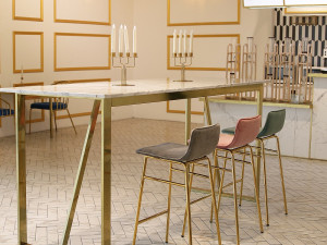 Shiny Gold Velvet Bar Chair Island Table Chair Model 3D