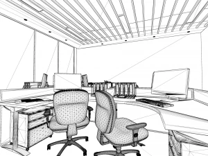 Kantoor - Interieursc&egrave;ne - Architecturale visualisatie 3D Model