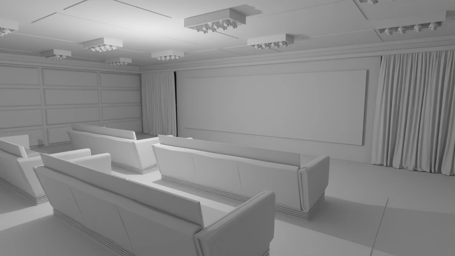 Cinema Room No Material 3D Model .c4d .max .obj .3ds .fbx .stl .blend 