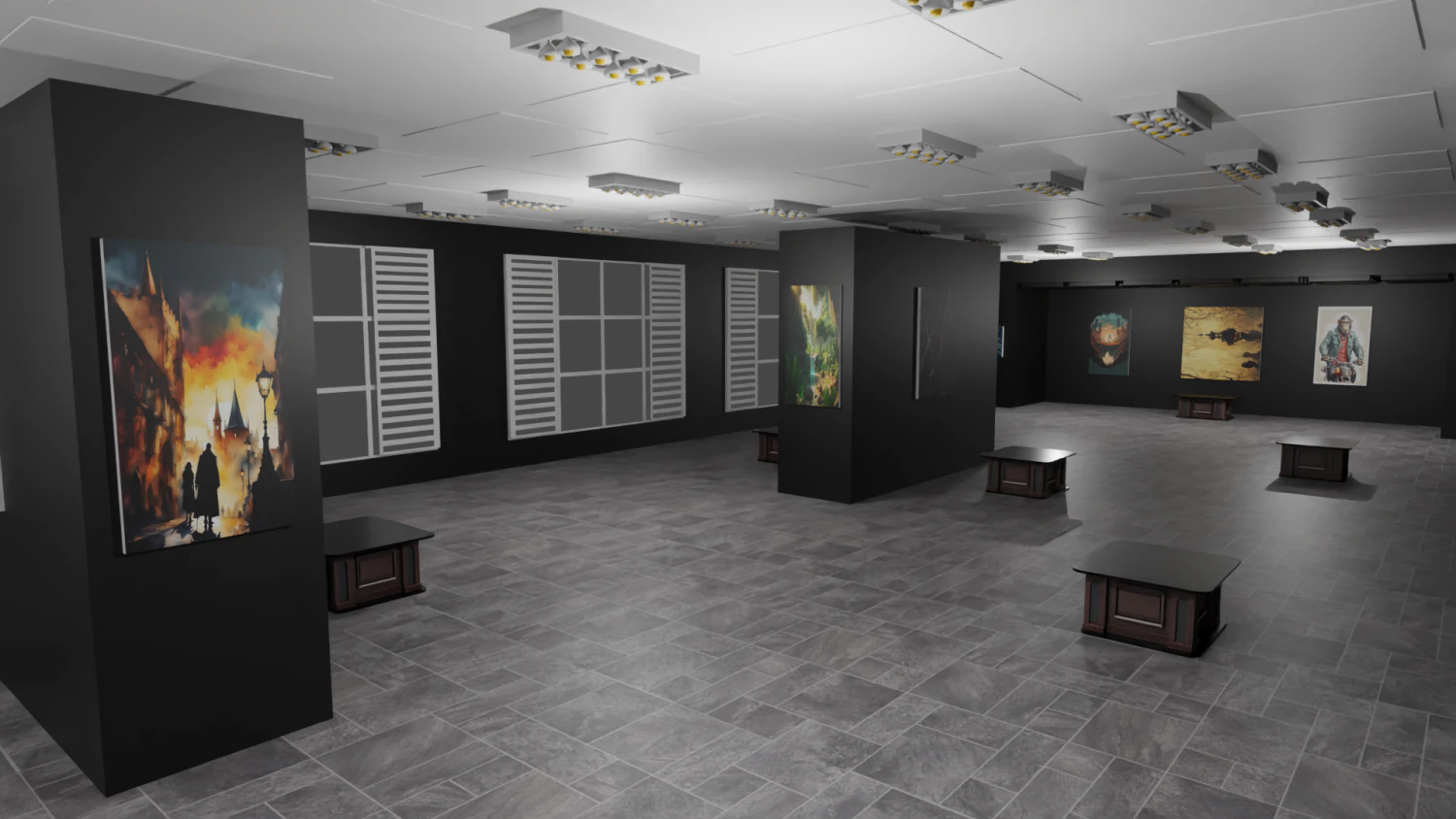 EXHIBITION HALL - art gallery 3D Model .c4d .max .obj .3ds .fbx .stl .blend