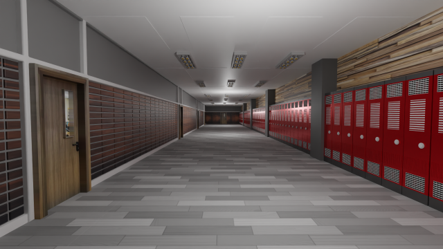 School Hallway 3D मॉडल .c4d .max .obj .3ds .fbx .stl .blend 