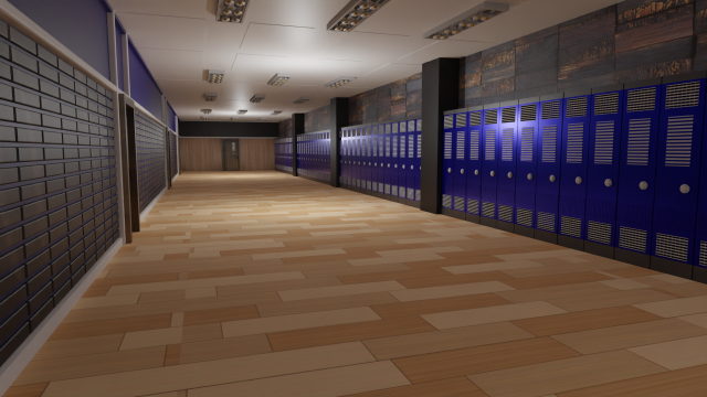 School Hallway 3D Модель .c4d .max .obj .3ds .fbx .stl .blend 