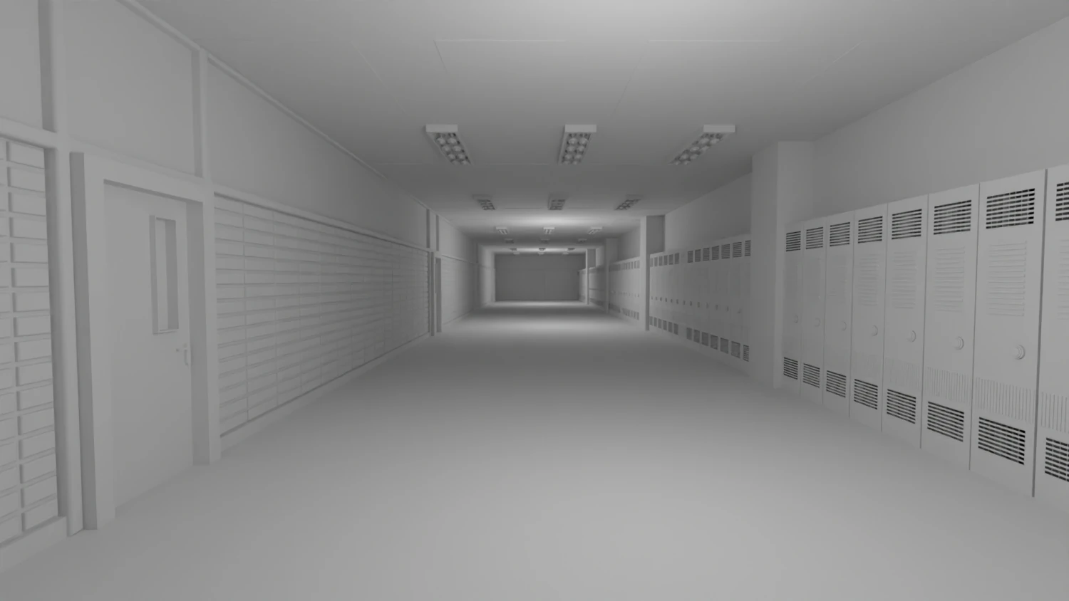 School Hallway No Material 3D Model .c4d .max .obj .3ds .fbx .stl .blend 