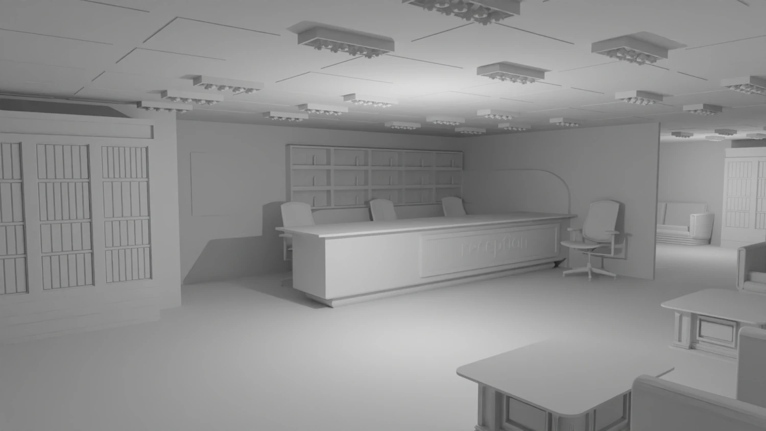 Reception Interior No Material 3D Model .c4d .max .obj .3ds .fbx .stl .blend 