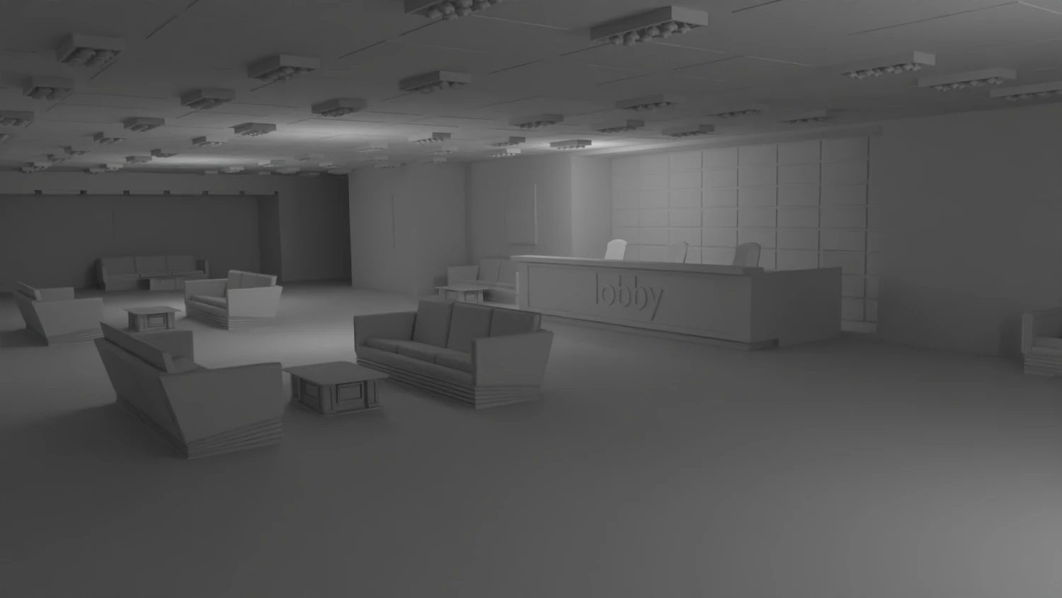 Lobby Interior No Material 3D Model .c4d .max .obj .3ds .fbx .stl .blend 