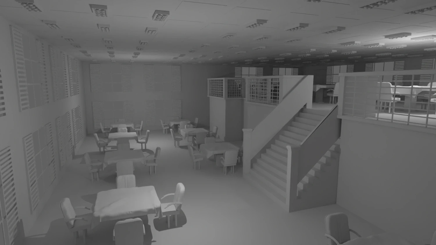 Restaurant Interior No Material 3D Model .c4d .max .obj .3ds .fbx .stl .blend 