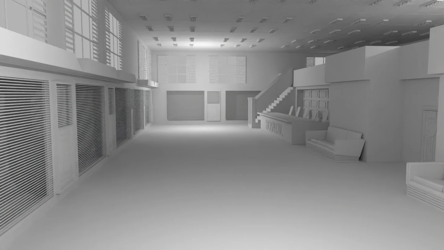 Hospital Interior No Material 3D Model .c4d .max .obj .3ds .fbx .stl .blend 