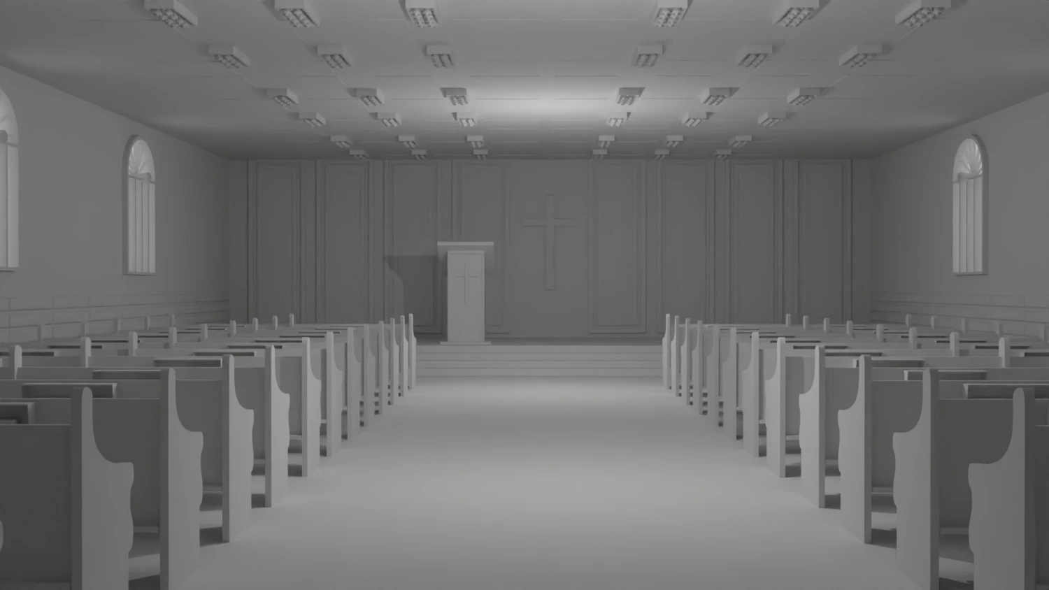 Church Interior No Material 3D Model .c4d .max .obj .3ds .fbx .stl .blend 
