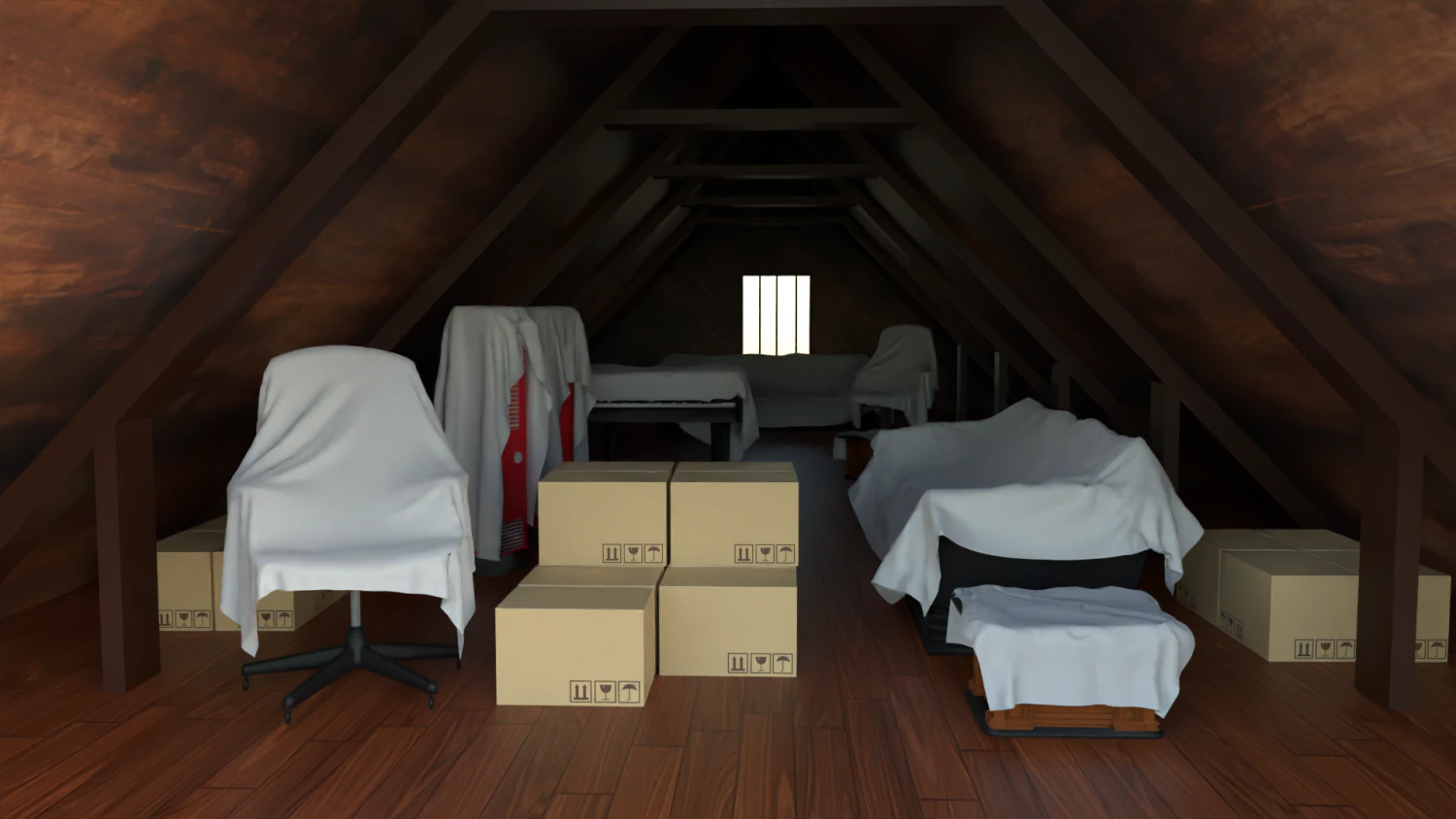 Attic Interior 3D Model .c4d .max .obj .3ds .fbx .stl .blend