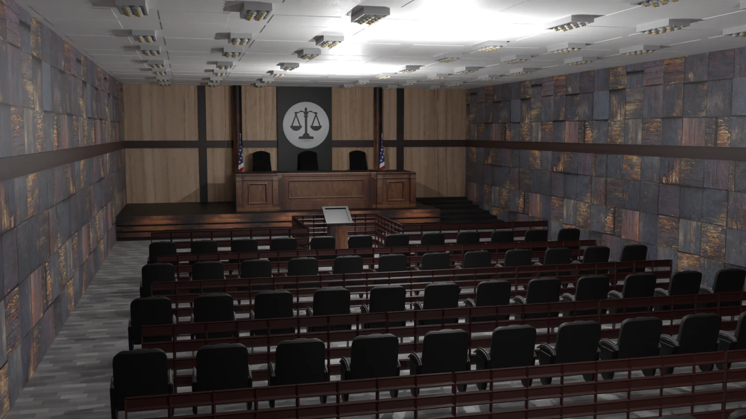 Court Room Interior 3D Model .c4d .max .obj .3ds .fbx .stl .blend 