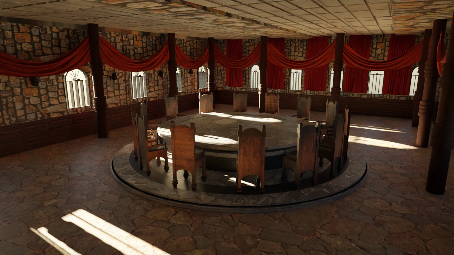 Council Hall - Round Table 3D Model .c4d .max .obj .3ds .fbx .stl .blend 