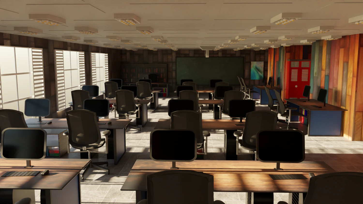 School Computer Classroom 3D Model .c4d .max .obj .3ds .fbx .stl .blend 