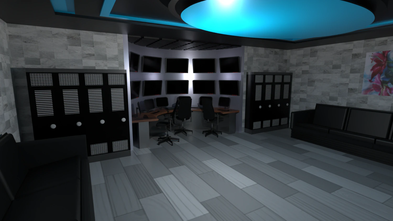 Sala de controle de seguran&ccedil;a Modelo 3D .c4d .max .obj .3ds .fbx .stl .blend 